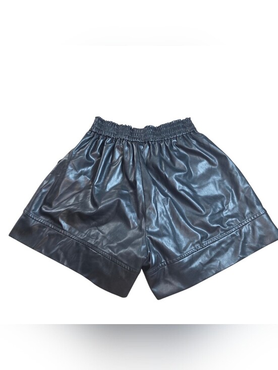 Pants - High Waist Black Faux Leather Shorts - Women